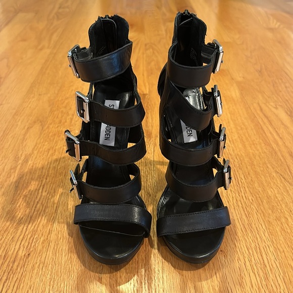 Steve Madden Black Leather Buckle Stilettos - Picture 4 of 9